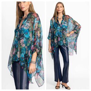 Johnny Was Katia Oversized Floral-Print Silk Chiffon Blouse